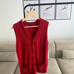 Vintage Rainbow Canada Red Button-Up Knit Vest